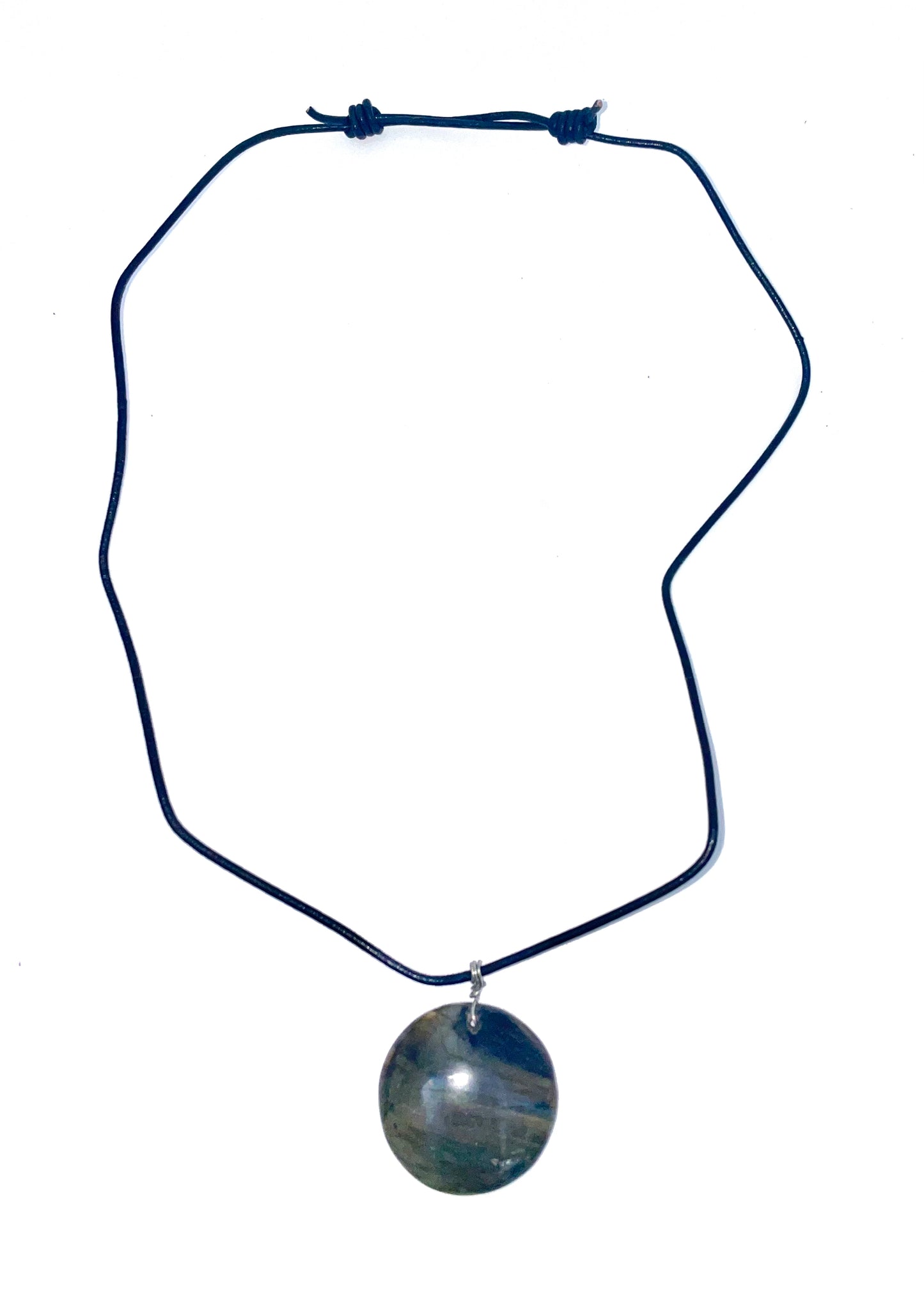 Unisex Labradorite Pendant Necklace on leather adjustable rope