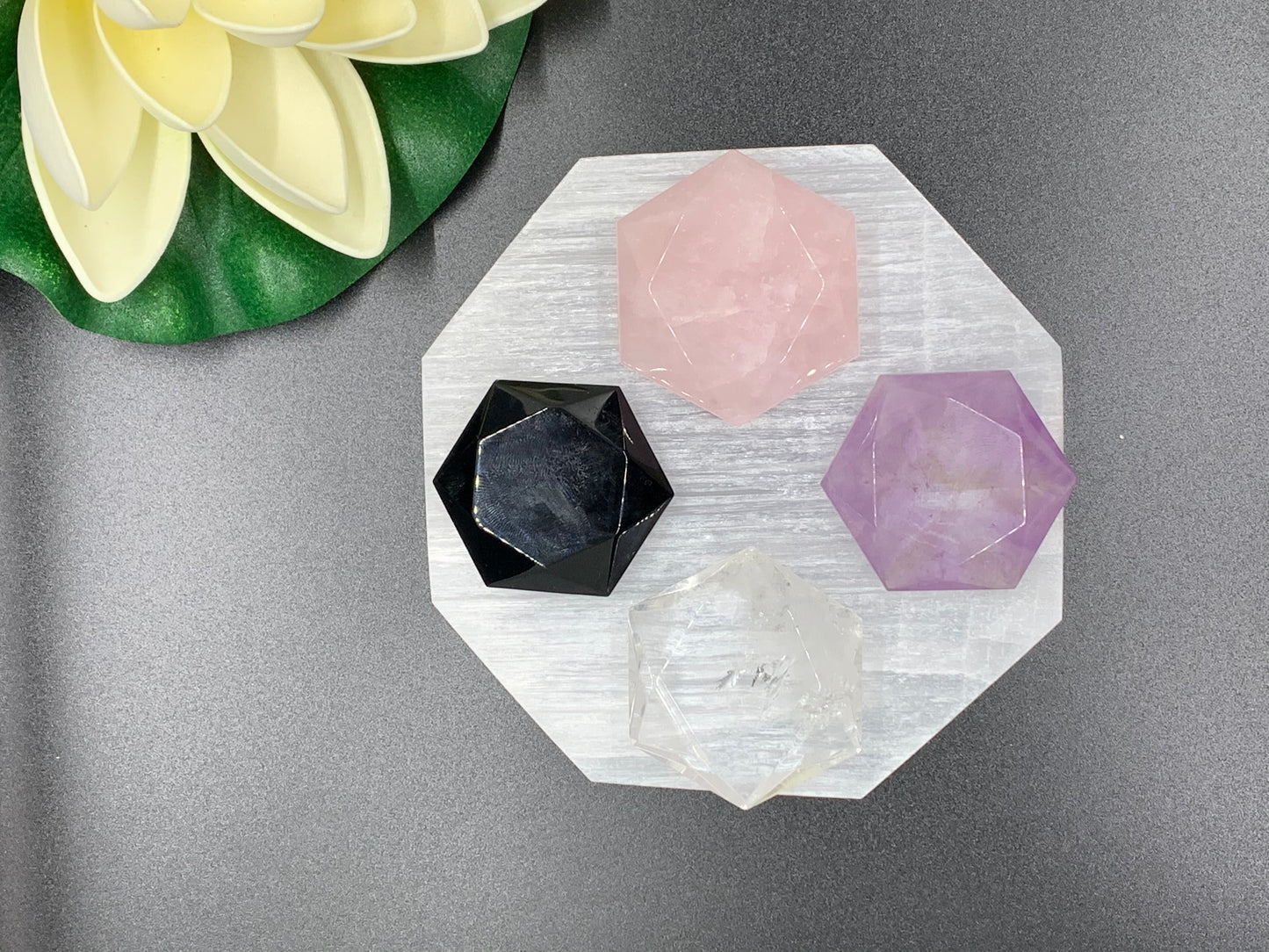 Carved Rose Quartz Hexagonal Meditation Stone