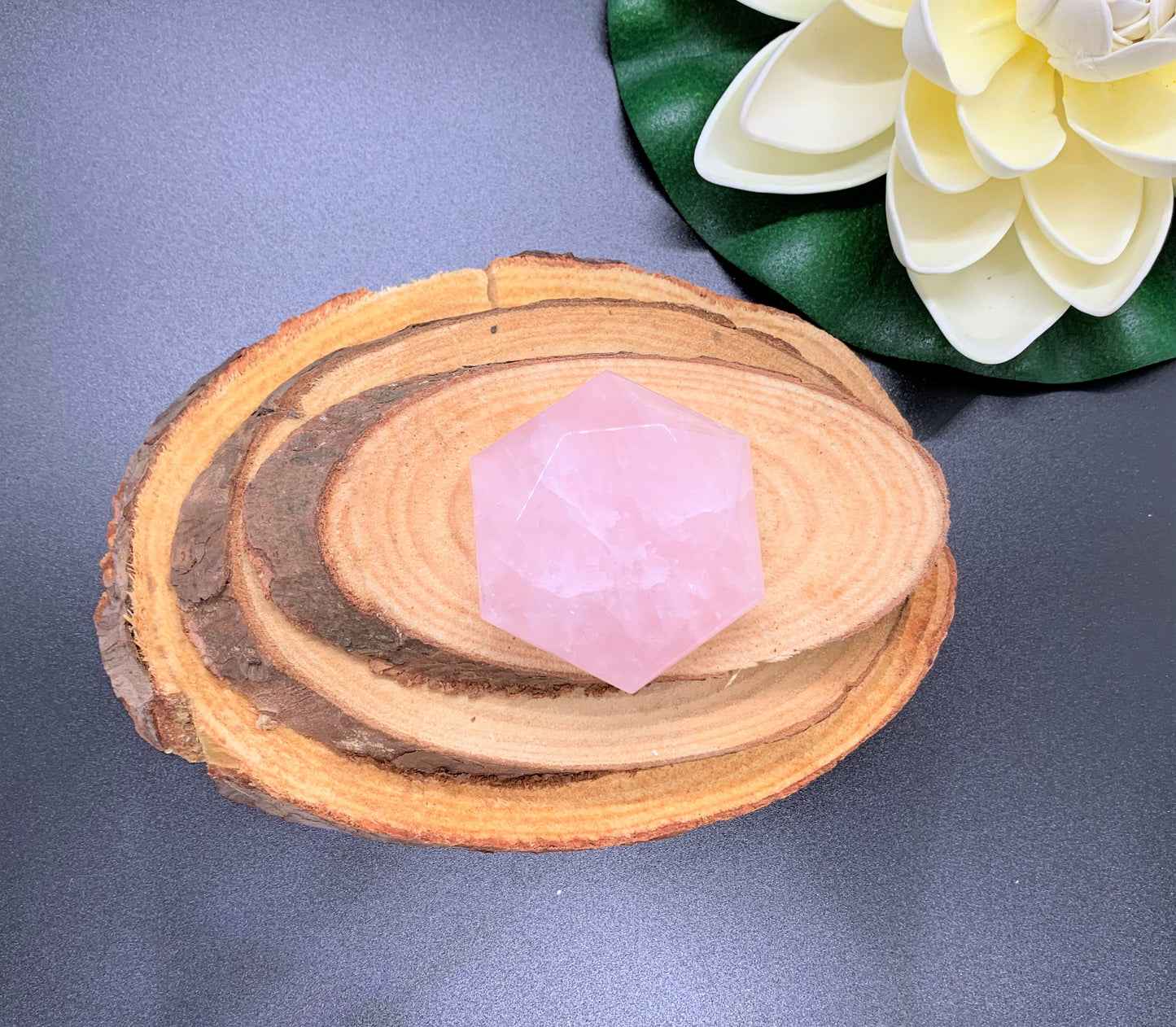 Carved Rose Quartz Hexagonal Meditation Stone