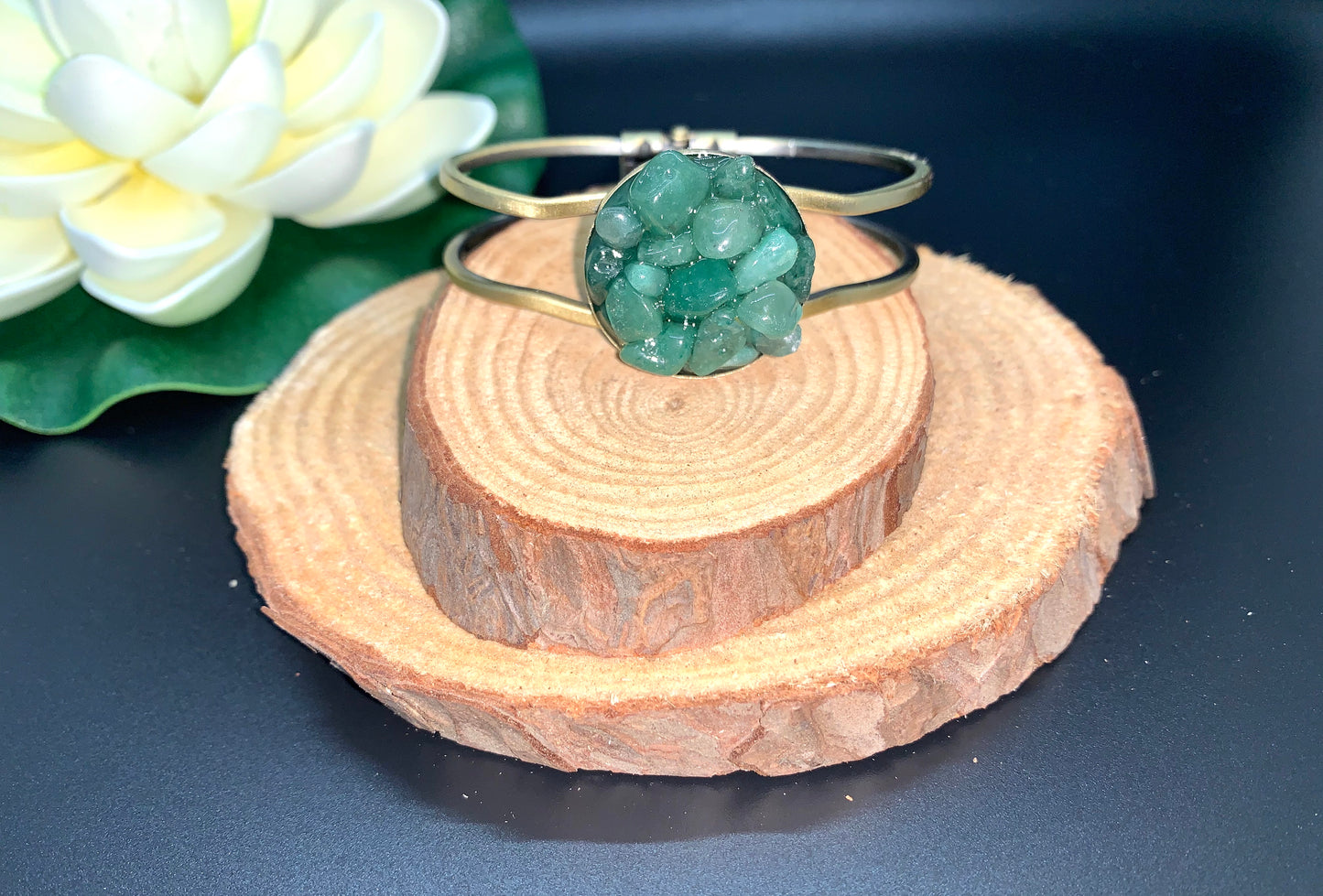 Green Aventurine Healing Crystal Hinged Bangle