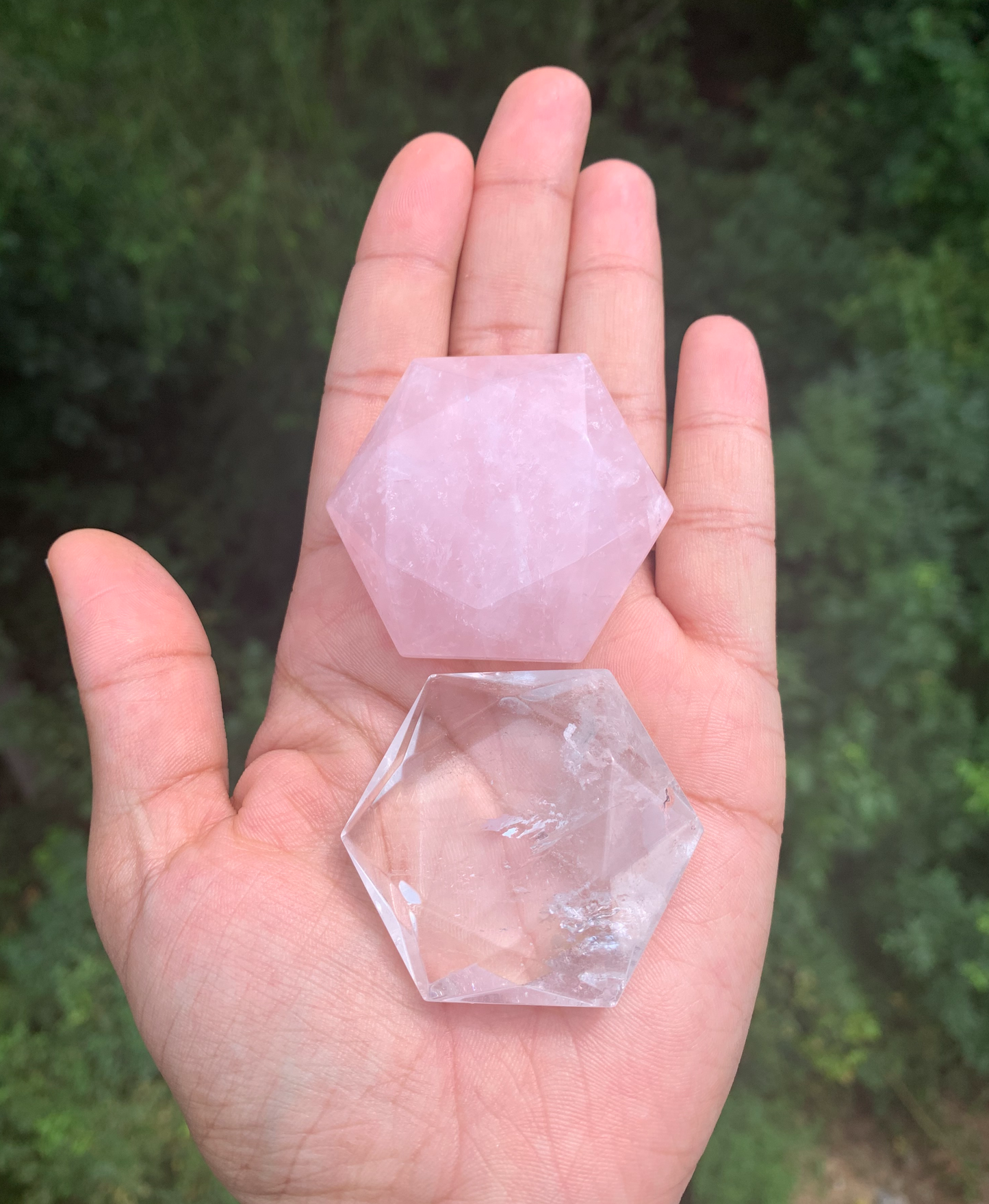 Carved Rose Quartz Hexagonal Meditation Stone