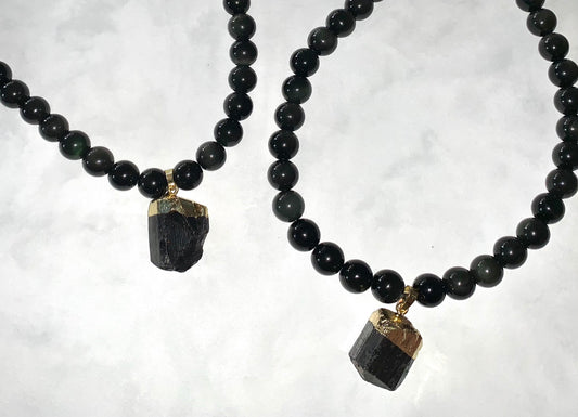 Men’s 20in Necklace - Black Obsidian & Black Tourmaline